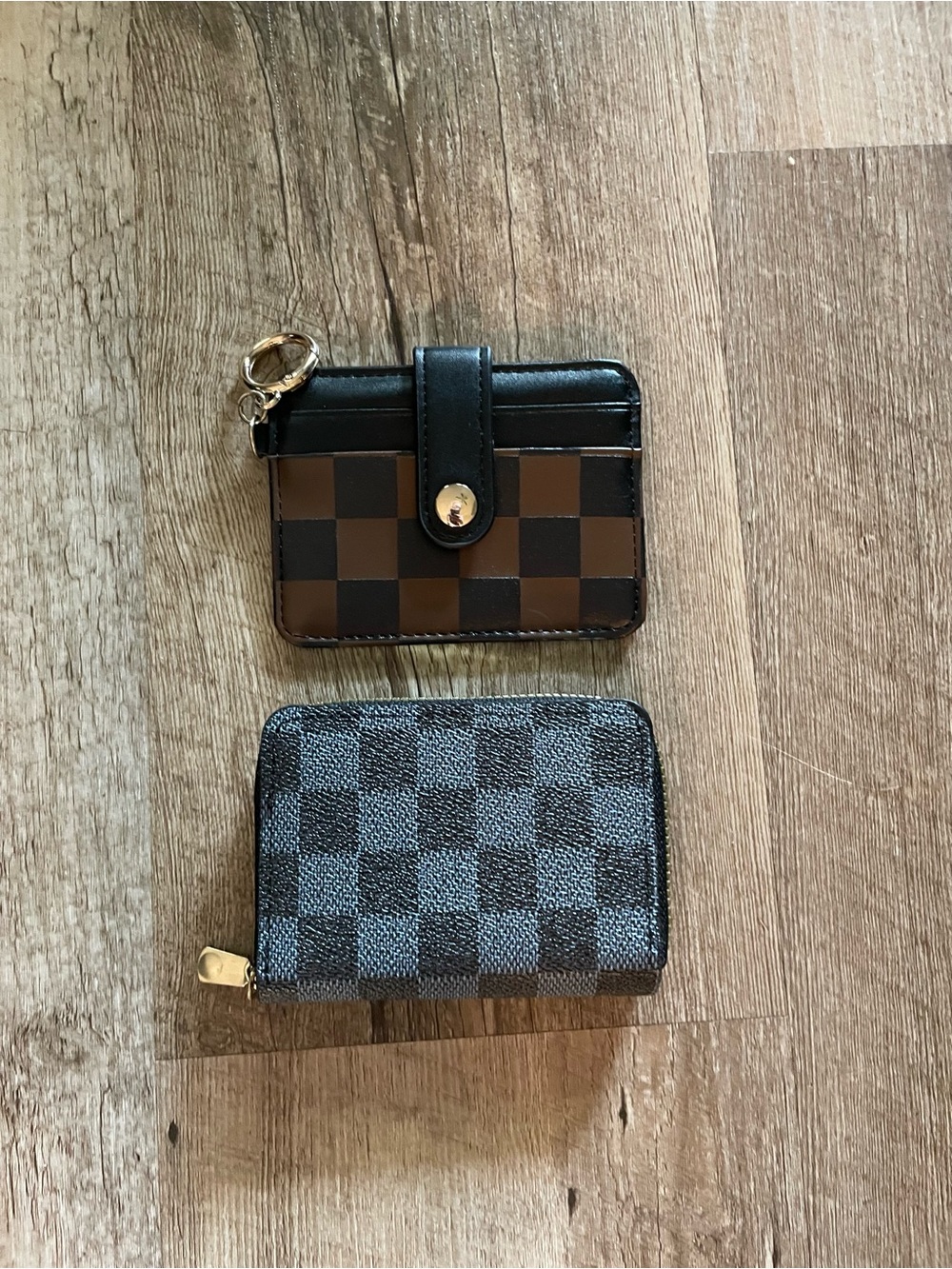 Brown and Gray Checkerboard Card Holder & Zip Wallet Set